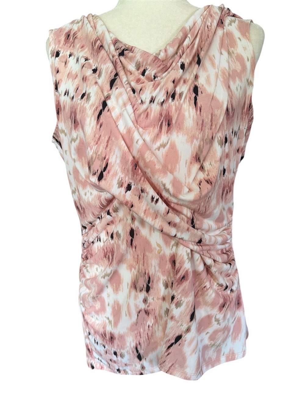 New York & Company Sleeveless Blouse Pink Blush Abstract Draped